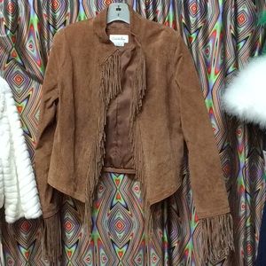 Women’s Suede Leather Brown Fringe Jacket Large